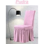 E Bahar 6 Adet Bürümcük Sandalye Kılıfı. Likralı Etekli Lastikli Yıkanabilir Sandalye Örtüsü. - 45 x 45 x 60 cm - Pudra