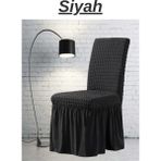 E Bahar 6 Adet Bürümcük Sandalye Kılıfı. Likralı Etekli Lastikli Yıkanabilir Sandalye Örtüsü. - 45 x 45 x 60 cm - Siyah