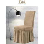 E Bahar 6 Adet Bürümcük Sandalye Kılıfı. Likralı Etekli Lastikli Yıkanabilir Sandalye Örtüsü. - 45 x 45 x 60 cm - Taş Rengi