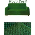 E Bahar Bürümcük 3 Kişilik Koltuk Örtüsü Boydan Eteksiz Streç Esnek Lastikli Çekyat Kanepe Kılıfı - 180 x 230 cm - Koyu Yeşil