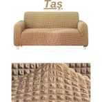 E Bahar Bürümcük 3 Kişilik Koltuk Örtüsü Boydan Eteksiz Streç Esnek Lastikli Çekyat Kanepe Kılıfı - 180 x 230 cm - Taş Rengi
