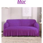 E Bahar Bürümcük 3 Kişilik Koltuk Örtüsü. Etekli Streç Esnek Lastikli Çekyat Kanepe Kılıfı - 180 x 230 cm - Mor
