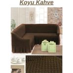 E Bahar Bürümcük L Köşe Koltuk Örtüsü. Etekli Streç Esnek Lastikli, Kollu Köşe Kılıfı. - 300 x 350 cm - Koyu Kahverengi