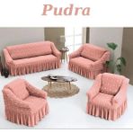 E Bahar Jakarlı 3+2+1+1 Koltuk Takımı Örtüsü. Lastikli, Esnek, Yıkanabilir Koltuk, Kanepe, Çekyat Kılıfı - 180 x 230 cm - Pudra