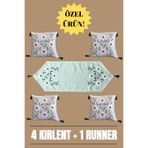e-Bizz Store Punch Nakışlı 5'li Zarafet Seti – 4 Adet Kırlent & 1 Adet Runner | Şık & Dekoratif
