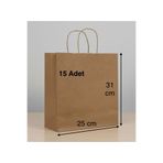 e Erta Burgu Saplı Kraft Çanta 25x31 Cm 15 Adet Hediye Poşeti , Hediye Paketi , Kraft Kağıt Çanta