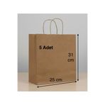 e Erta Burgu Saplı Kraft Çanta 25x31 Cm 5 Adet Hediye Poşeti , Hediye Paketi , Kraft Kağıt Çanta