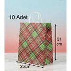 e ERTA Ekose Desenli Kraft Çanta 25X31 cm -10 Adet- Hediye Poşeti , Hediye Paketi Kraft Kağıt Çanta - 25 x 31 cm