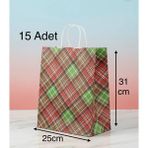 e ERTA Ekose Desenli Kraft Çanta 25X31 cm -15 Adet- Hediye Poşeti , Hediye Paketi Kraft Kağıt Çanta - 25 x 31 cm