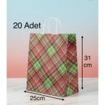 e ERTA Ekose Desenli Kraft Çanta 25X31 cm -20 Adet- Hediye Poşeti , Hediye Paketi Kraft Kağıt Çanta - 25 x 31 cm