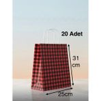 e ERTA Kırmızı/siyah Ekose Kraft Çanta 25X31 cm -20 Adet- Hediye Poşeti , Hediye Paketi Kraft Kağıt Çanta - 25 x 31 cm