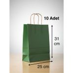 e ERTA Yeşil Renkli Kraft Çanta 25X31 cm -10 Adet- Hediye Poşeti , Hediye Paketi Kraft Kağıt Çanta - 25 x 31 cm