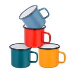 E-far Kahve Kupası, 340 ml Emaye Kahve Çay Kamp Kupası Kupalar, Kırmızı / Sarı / Mavi / Yeşil, Sağlıklı ve Parlak Renkler - 4'lü Set