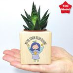 E-Hediyeci Yeni Yıl Hediyesi, Yılbaşı Hediyesi Ahşap Küp Saksıda Sukulent, Yılbaşı Hediyesi Canlı Haworthia Sukulent