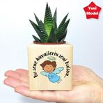 E-Hediyeci Yılbaşı Hediyesi, Yeni Yıl Hediyesi Ahşap Küp Saksı ve Sukulent, Yılbaşı Hediyesi Canlı Haworthia Sukulent