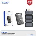 E-Kervan Sunix Solar Güneş Enerjili 20.000 Mah Güneş Enerjili LED Işıklı+ Güneş Enerji Panelli+Magsafeli Powerbank Dahili Çoklu Şarj Kablosu Ce Lisanslı Sertifikalı Orjinal - Siyah