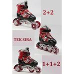 E-Life Home 2+2 Işıklı Metal Alıştırma Pateni Unisex Cinsiyetli 4 Tekerlekli Çanta Hediyeli - Kırmızı - 34 - 37