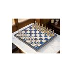 e-life Lüks Metal Satranç Takımı Pegasus Figürlü Krom Kaplama Gök Mavi Mermer Desenli 20x20 Premium Set