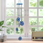 E-life shop Feng Shui Nazar Boncuğu Rüzgar Çanı Metal Kötü Göze Karşı Dış Mekan Dekoratif Bahçe Kapı Süsü 60 cm.