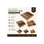 e-life shop Lüks Ahşap Klasik Katlanabilir 3’ü 1 Arada Satranç Dama Tavla Seti Kilitli 34 x 34 cm Oyun Takımı