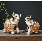 E-life shop Lüks Ayna & Nakış İşlemeli Feng Shui Şans Getiren 2’li Fil Heykeli Dekoratif Biblo 10 cm Ev Hediyesi