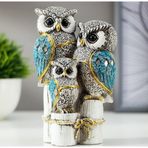 E-life shop Lüks İşlemeli Taşlı Aynalı 3’lü Aile Baykuş Biblo Heykel Ev Ofis Yeni Yıl Hediyesi Dekor Vitrin Süsü