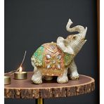 E-life shop Lüks Nakış & Ayna İşlemeli Feng Shui Şans Getiren Fil Heykeli Dekoratif Biblo 13 cm Ev Ofis Hediyesi