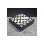 e-life shop Lüks Sandıklı Metal Satranç Takımı Krom Kaplama Klasik Gold Temalı Figür – Mermer Desen Zemin 20 cm.