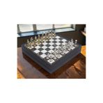 e-life shop Lüks Sandıklı Metal Satranç Takımı Krom Kaplama Osmanlı Vs Bizans Figürler – Mermer Desenli 20 cm.