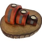 E-life shop Lüks Taş İşlemeli Hazneli Ahşap 3’lü Mumluk Tealight Şamdan Dekoratif Hediyelik Obje Biblo Candle