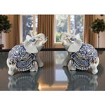 E-life shop Lüks Taş ve Nakış İşlemeli 2’li Feng Shui Şans Bereket Fil Heykel Dekoratif Biblo Ev Hediyesi 14 cm.