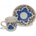 E-Meta Kütahya Kahve Seti (5 Parça) - Porselen Tepsi + 2 Fincan + 2 Altlık - Kadife Hediye Kutusu - Mavi - Sarı - 85 ml
