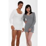 E-Woman Aqua CM2512 Termal Açık Yaka Uzun Kol Fanila - Beyaz - 2XL