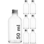 E Züccaciye 50 ml Şeffaf Metal Gümüş Kapak Shot Şişesi 50 Cc Kolonya Koku Hediyelik Beyaz Cam Şişe 6 Adet