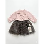 E&A Bebek Leopar Desenli Tüllü Kız Bebek Elbise Pudra - 9 Ay - 1111Pudra