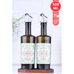 EA Home Concept Ahşap Stantlı Cam Rustik Zeytinyağı ve Ayçiçek Yağı Cam Şişe Seti 500 ml Sıvıyağ Seti