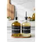 EA Home Concept Ava Ahşap Stantlı 2'li Cam Yağdanlık Seti Ayçiçek Yağı ve Zeytin Yağı Şişesi 500 ml