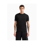 EA7 Erkek Omuzları Şerit Çizgili Logolu Regular Fit Yuvarlak Yaka Kısa Kollu Siyah T-Shirt