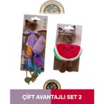Eastland Matatabive Catnipli Peluş Fare ve Şekerli - Hışırtılı Peluş Karpuz Kedi Oyuncağı 2'li Set - Kırmızı