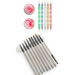 Easy Beauty Profesyonel Yüksek Kalite 9'lu Tırnak Süsleme Fırçası ve 5'li Dot Kalem Seti. Nail Art Fırça Seti