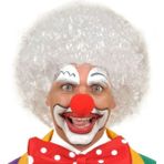 Easy Tedarik Beyaz Renk Kıvırcık Afro Bonus Peruk Saç ve Kırmızı Sünger Burun Seti