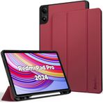 EasyAcc Redmi Pad Pro 12.1 / Xiaomi Poco Pad 12.1 için kılıf, kalem tutuculu 2024, ultra ince TPU koruyucu kılıf dik durma fonksiyonlu (kırmızı şarap)