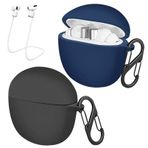 easyBee Realme Buds Air 2 / Buds Air Pro ile uyumlu, karabinalı kayıp önleyici kayışlar, silikon kılıf ultra ince darbeye dayanıklı koruyucu kılıf Bluetooth kulaklık çantası - siyah ve mavi