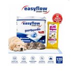 Easyflow Kedi ve Köpek Çiş Pedi, 60x90 cm, 120 Adet, Pati Temizleme Mendili Dahil