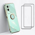EasyLifeGo Honor 90 Lite için Ekran Koruyuculu Kılıf Temperli Cam [2 adet], Yumuşak TPU Darbeye Dayanıklı 360 Derece Halka Tutucu Destek Çubuğu İnce Kaplama Telefon Kılıfı Kapak_Nane Yeşili