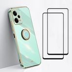 EasyLifeGo Xiaomi Redmi Note 12 5G için Ekran Koruyuculu Kılıf, Temperli Cam [2 adet], Yumuşak TPU Darbeye Dayanıklı 360 Derece Halka Tutucu Destek Çubuğu İnce Kaplama Telefon Kılıfı Kapak_Nane Yeşili