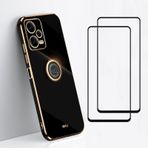 EasyLifeGo Xiaomi Redmi Note 12 5G için Ekran Koruyuculu Kılıf, Temperli Cam [2 adet], Yumuşak TPU Darbeye Dayanıklı 360 Derece Halka Tutucu Destek Çubuğu İnce Kaplama Telefon Kılıfı Kapak_Siyah