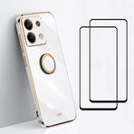 EasyLifeGo Xiaomi Redmi Note 13 4G için Ekran Koruyuculu Kılıf, Temperli Cam [2 adet], Yumuşak TPU Darbeye Dayanıklı 360 Derece Halka Tutucu Destek Çubuğu İnce Kaplama Telefon Kılıfı Kapak_Beyaz