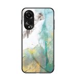 EasyShow Oppo A78 4G için Mermer Kılıf, Oppo A78 4G İnce Temperli Cam Arka Kapak TPU Kenar Koruyucu Kılıf Oppo A78 4G için (Sarı)