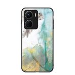 EasyShow vivo Y16 için Mermer Kılıf Gradyan Şeffaf Temperli Cam Kapak Kılıf vivo Y16 ile Uyumlu (Sarı)